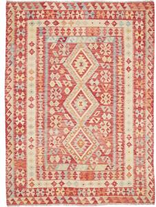 Tappeto Kilim Stilizzato Rosso Beige 173x230 Cm