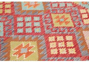 Tappeto Kilim Geometrico Rosso Azzurro 150x193 Cm