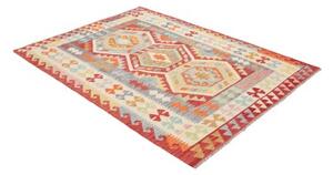 Tappeto Kilim Geometrico Avorio Rosso 147x194 Cm