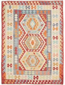 Tappeto Kilim Geometrico Avorio Rosso 147x194 Cm