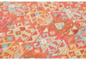 Tappeto Kilim Stilizzato Arancione Azzurro 148x197 Cm