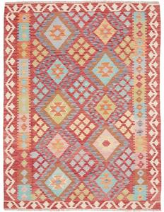 Tappeto Kilim Geometrico Rosso Azzurro 150x193 Cm