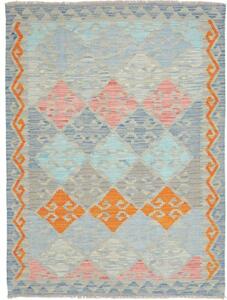 Tappeto Kilim Geometrico Azzurro Arancione 129x176 Cm