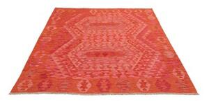Tappeto Kilim Geometrico Rosso Arancione 156x198 Cm
