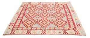 Tappeto Kilim Geometrico Rosso Azzurro Quadrato 167x179 Cm