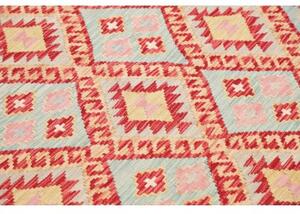 Tappeto Kilim Geometrico Rosso Azzurro Quadrato 167x179 Cm
