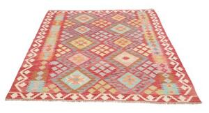 Tappeto Kilim Geometrico Rosso Azzurro 150x193 Cm