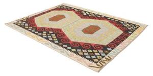 Tappeto Kilim Stilizzato Nero Rosso 157x203 Cm