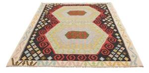 Tappeto Kilim Stilizzato Nero Rosso 157x203 Cm