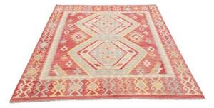 Tappeto Kilim Geometrico Rosso Beige 151x197 Cm
