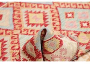 Tappeto Kilim Geometrico Rosso Azzurro Quadrato 167x179 Cm