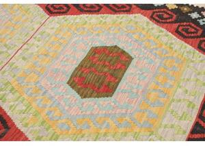 Tappeto Kilim Stilizzato Nero Rosso 157x203 Cm
