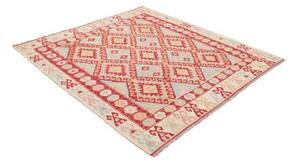Tappeto Kilim Geometrico Rosso Azzurro Quadrato 167x179 Cm