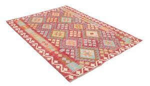 Tappeto Kilim Geometrico Rosso Azzurro 150x193 Cm