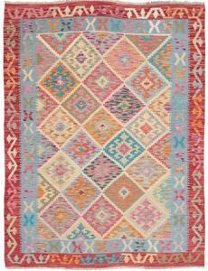 Tappeto Kilim Geometrico Rosso Azzurro 130x172 Cm