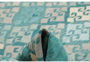 Tappeto Kilim Geometrico Verde Acqua Bianco Crema 250x342 Cm