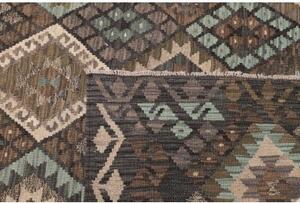 Tappeto Kilim Geometrico Marrone Scuro Grigio Verde 205x290 Cm