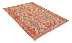 Tappeto Kilim Geometrico Rosso Mattone Multicolore 129x180 Cm