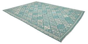 Tappeto Kilim Geometrico Verde Acqua Bianco Crema 250x342 Cm