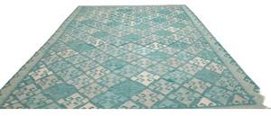Tappeto Kilim Geometrico Verde Acqua Bianco Crema 250x342 Cm