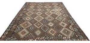 Tappeto Kilim Geometrico Marrone Scuro Grigio Verde 205x290 Cm