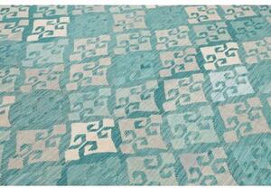 Tappeto Kilim Geometrico Verde Acqua Bianco Crema 250x342 Cm