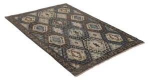 Tappeto Kilim Geometrico Grigio Scuro Beige 128x178 Cm