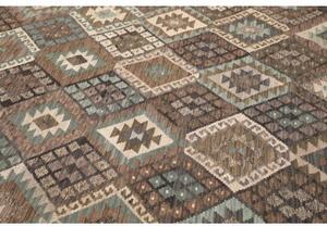 Tappeto Kilim Geometrico Marrone Scuro Grigio Verde 205x290 Cm