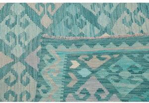 Tappeto Kilim Geometrico Verde Acqua Bianco Crema 250x342 Cm