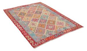 Tappeto Kilim Geometrico Rosso Azzurro 130x172 Cm