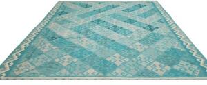 Tappeto Kilim Geometrico Turchese Bianco 242x297 Cm