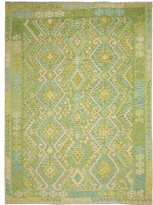 Tappeto Kilim Geometrico Verde Azzurro 252x344 Cm
