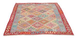 Tappeto Kilim Geometrico Rosso Azzurro 130x172 Cm