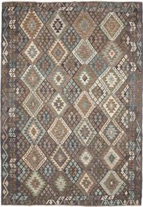 Tappeto Kilim Geometrico Marrone Scuro Grigio Verde 205x290 Cm