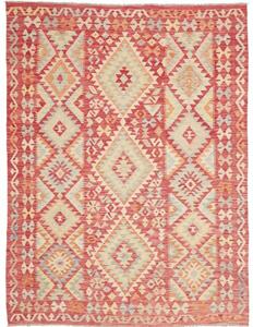 Tappeto Kilim Geometrico Rosso Beige 184x241 Cm