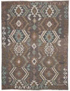 Tappeto Kilim Geometrico Marrone Scuro Avorio 155x202 Cm