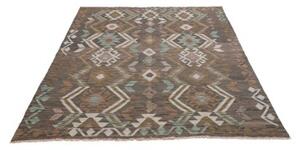 Tappeto Kilim Geometrico Marrone Scuro Avorio 155x202 Cm