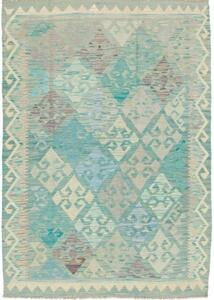 Tappeto Kilim Stilizzato Verde Acqua Beige 126x182 Cm