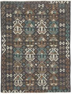 Tappeto Kilim Stilizzato Grigio Scuro Azzurro 151x198 Cm