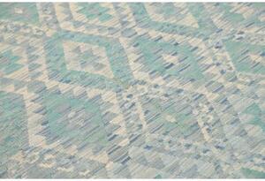 Tappeto Kilim Geometrico Turchese Avorio 153x195 Cm