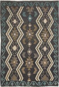 Tappeto Kilim Geometrico Grigio Scuro Turchese 121x177 Cm