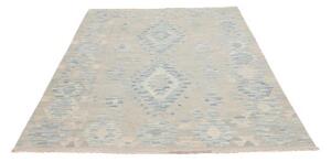 Tappeto Kilim Geometrico Grigio Chiaro Azzurro 152x196 Cm