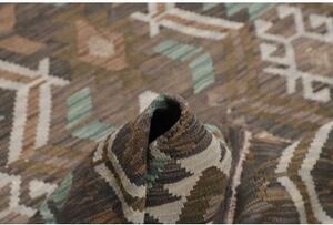 Tappeto Kilim Geometrico Marrone Scuro Avorio 155x202 Cm