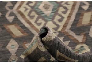 Tappeto Kilim Geometrico Grigio Scuro Beige Corsia 70x195 Cm