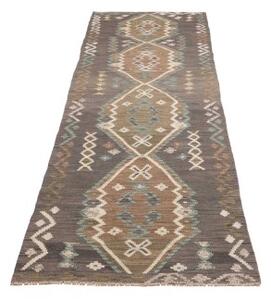 Tappeto Kilim Stilizzato Grigio Scuro Beige Corsia 79x304 Cm