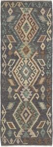 Tappeto Kilim Geometrico Grigio Scuro Beige Corsia 70x195 Cm