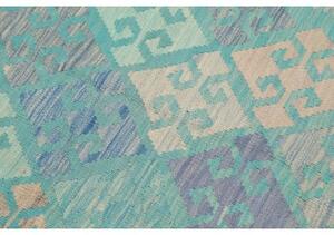 Tappeto Kilim Stilizzato Turchese Avorio 100x147 Cm