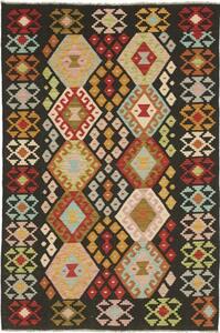 Tappeto Kilim Geometrico Nero Multicolore 124x183 Cm