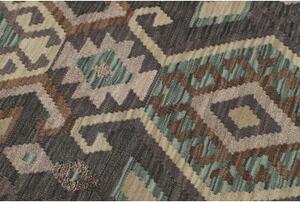 Tappeto Kilim Geometrico Grigio Scuro Beige Corsia 70x195 Cm