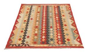 Tappeto Kilim Geometrico Rosso Beige 108x145 Cm